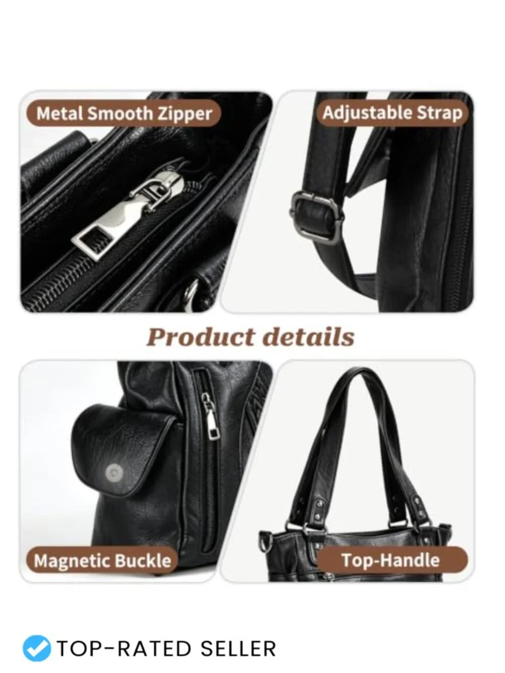 Vegan Leather Hobo Bag 3-in-1 Tote Crossbody Large Multi-Pocket